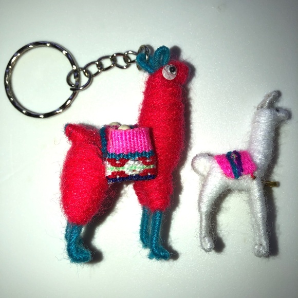 Accessories - PERUVIAN Llama Handmade Alpaca Wool Keychain + Mini Pin from Peru Set of 2 NEW!